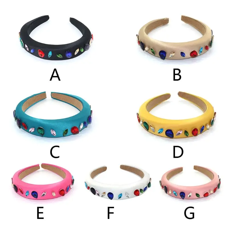 

1 Pc Vintage Women Jewelry Headband Colored Imitation Diamond Prom Party Hair Hoop Thick Sponge Pad Styling Hair Accessories