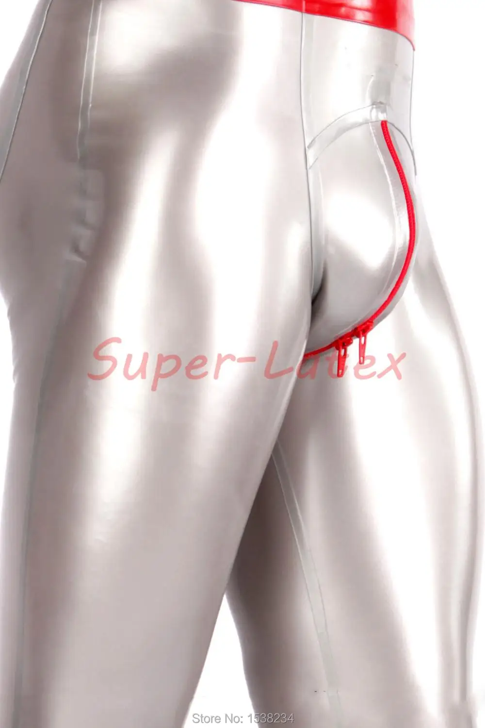 Latex Leggings Men Skinny Latex Trousers Crotch Zip With Trims 3D hips cut