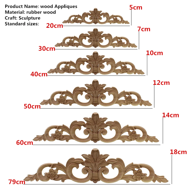 Rectangle Carving Natural Wood Appliques For Furniture Cabinet Unpainted Wooden Mouldings Decal Vintage Home Decor Decorative ornament crafts wooden figurine crafts glass fruit pendants