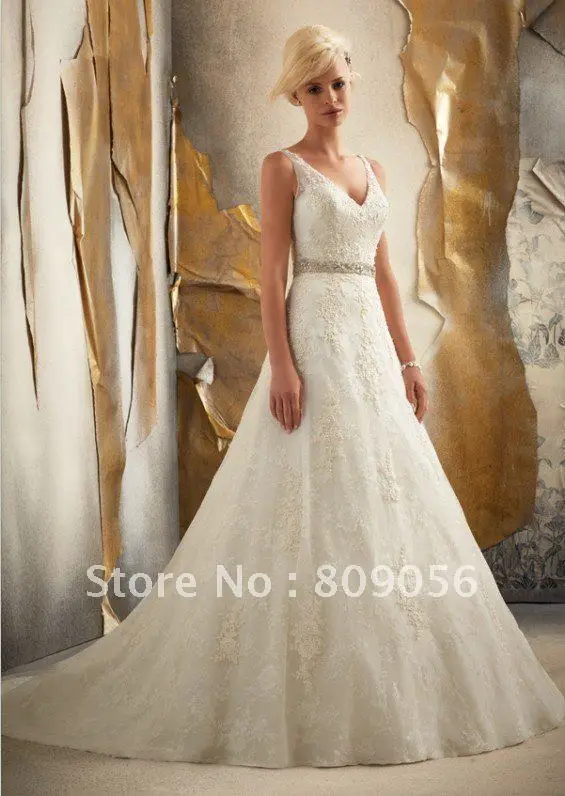 0088 A Line Beads V Neck Applique Free Shipping 100% Quality Guarantee Sleeveless White/Ivory Custom Bridal Wedding Dress Gown | Свадьбы и