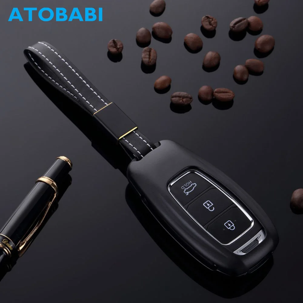 

ATOBABI Car Key Case Aluminum Alloy Remote Key Cover Holder Protector Skin Keychain Bag for Hyundai 2017 Elantra 2018 New ix35