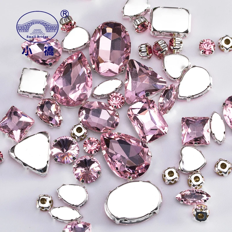 Glitter Mixed Shape Glass Rhinestones For Clothes Pink Flatback