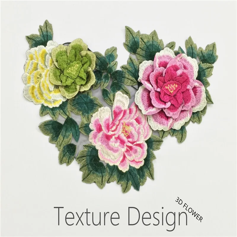 1piece 41*27cm Flower Embroidery Patches Applique Motif Trimming Lace Fabric Scrapbooking Sewing