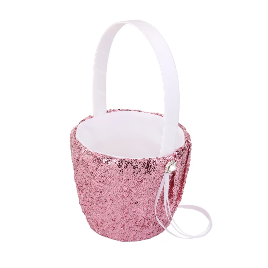 Fashion Wedding Flower Girl Basket Sequins Ribbon Flower Basket for Wedding Party Decoration Love Case Satin Basket Storage