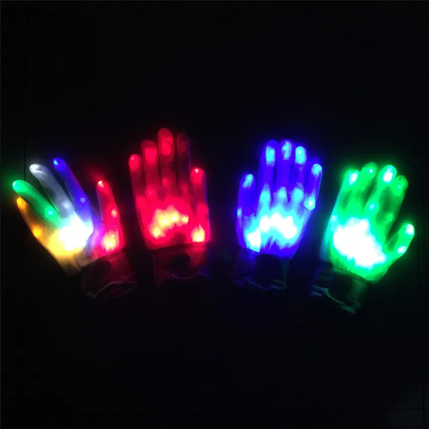 

2PCS LED Luminous Gloves Rave Lighting Flashing Finger Glow Flash Colorful Skeleton Gloves Party Supplies Dancing Club Props