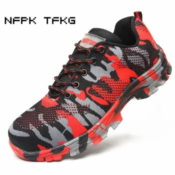 

large size mens fashion breathable mesh steel toe covers work safety tooling shoes camouflage puncture proof security low boots