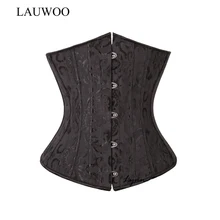 LAUWOO Sexy Gothic Lingerie Bustiers Black Satin Embroidered Corset PLASTIC bone Underbust Corsets Plus Size Corpete Espartilho
