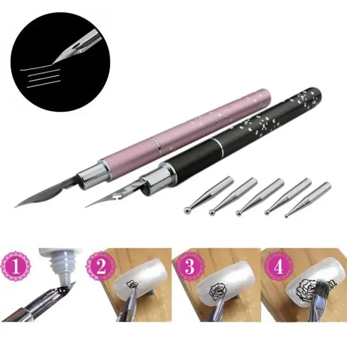 Nail Art Flower Line Tip Dotting Pen With 5 Drill Points Acrylic Drawing Painting UV Gel Polish DIY Manicure Tool Set CD88