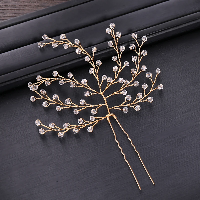 

3 Colors Gold Tiara Hair Pins Sticks Colorful Crystal Handmade Barrettes For Women Bride Hair Jewelry Wedding Hair Accessories