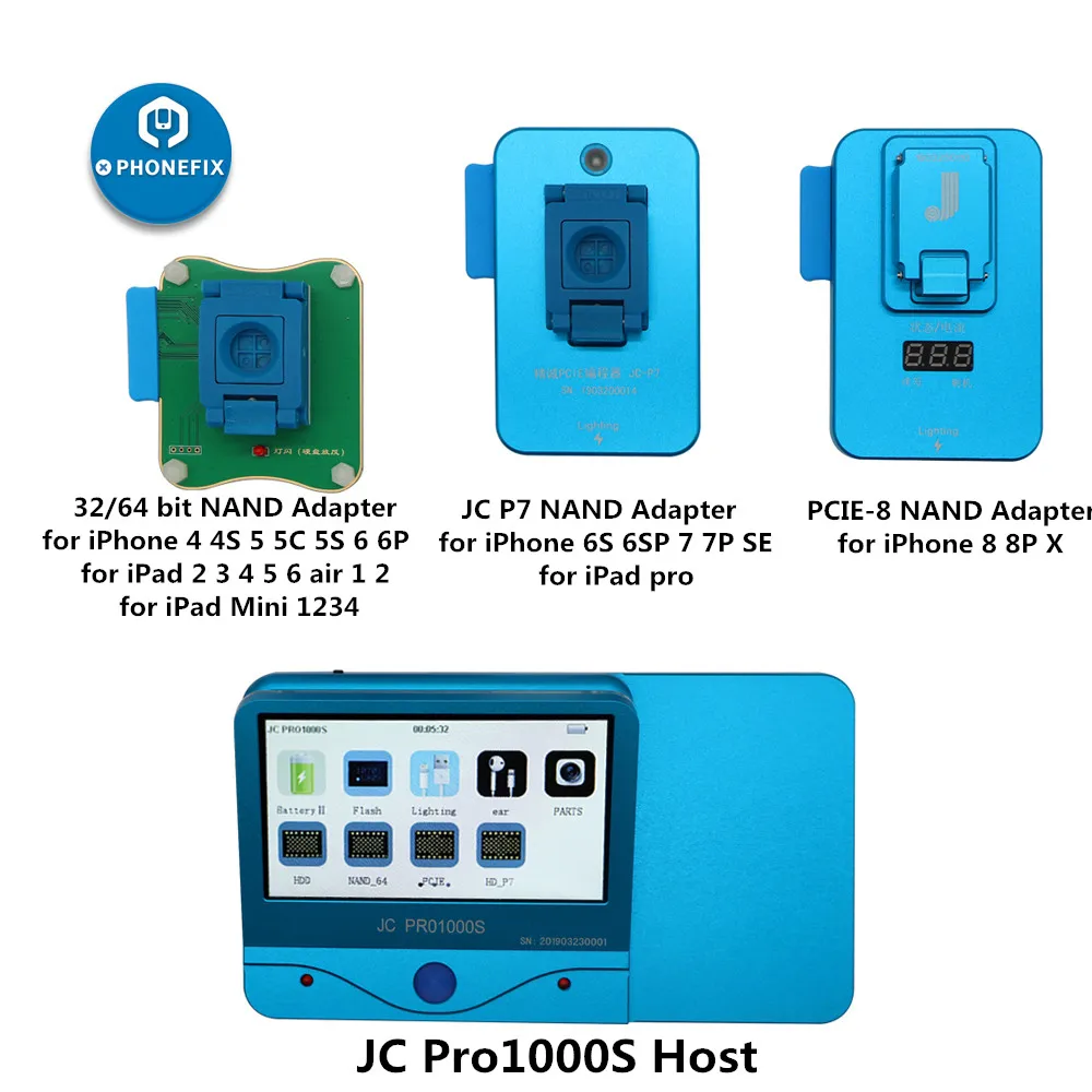 PHONEFIX JC Pro1000S NAND Программист JC P7 NAND Тесты инструмент SN узнать Ошибка записи ремонт инструмент для iphone 5SE 6 S 6SP 7 7 P iPad Pro - Цвет: 4 in 1 for 4-8 8P X