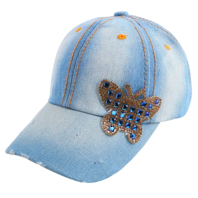 Новая модная летняя бейсбольная кепка для мальчиков и девочек 4-12 лет, красивый горный хрусталь, джинсы с бабочками, хлопковые красивые бейсболки - Цвет: NO 16