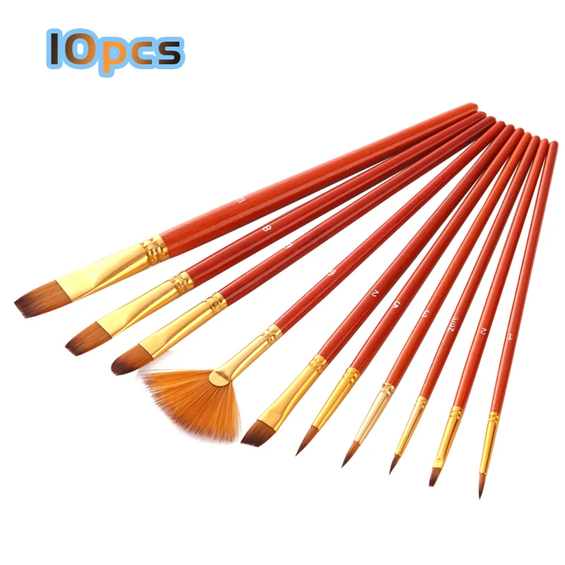 

Wholesale 10pcs Nylon Hair Paint Brushes Artist Oil Watercolor Painting Brush For Learning Oil Acrylic Art Supplies