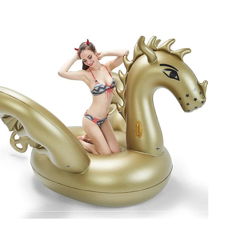 Giant Inflatable Golden Dragon unicorn Seahorse Pool Float swimming circle Air Mattress water toys for child adult beach party