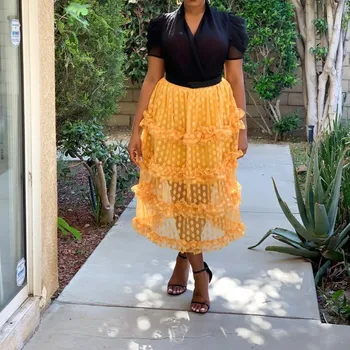 

Sexy High Waist Ruffle Polka Dot Skirt Women Fashion Beach Party Mesh Skirts Empire Transparent Summer Skirt