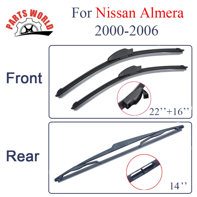 Group Silicone Rubber Front And Rear Wiper Blades For Nissan Almera