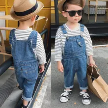 Детские комбинезоны для мальчиков и девочек; длинные джинсы из денима; повседневные весенние брюки на подтяжках; NSV775