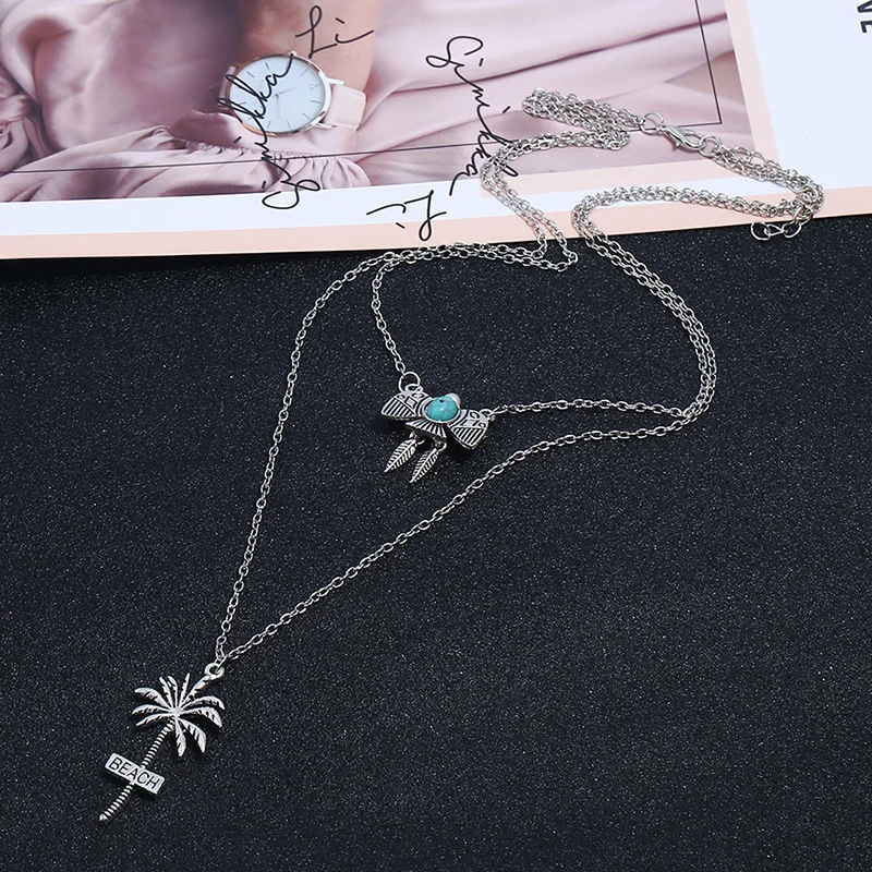 New Multilayer BEACH Coconut Tree Gold Choker Statement Necklace Bijoux Collier Femme Women Bird Charm Maxi Boho Jewelry Party