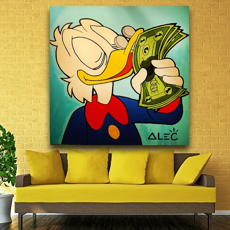 Cartoon Figure Duck Money American Style Oil Painting Frameless Spray