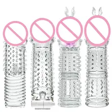 Reusable Condom Lube Textured Extender Sleeve Screw Thread Penis Cover Cock Ring Dildo Sheath Condoms