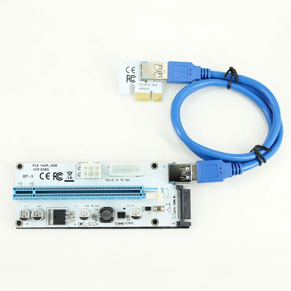 PAULO-KPC1364 -PCIe PCI-E PCI Express Riser Card 1X 4x 8x 16x USB 3.0 Data Cable 6 Pin SATA Power Supply for BTC Miner (1)