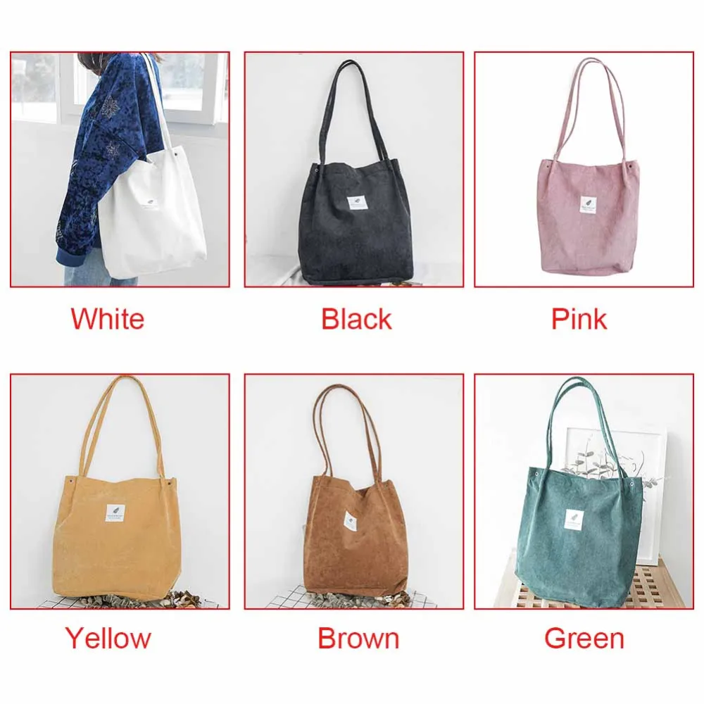 

2019 New High Capacity Women Corduroy Tote Ladies Casual Shoulder Bag Foldable Reusable Shopping Beach Bag WML99