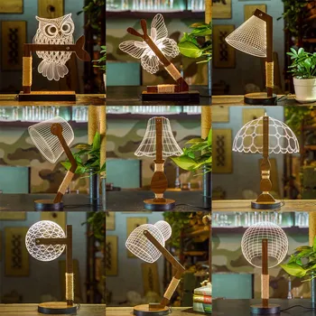 

Wooden Owl LED 3D Nightlight Visual Led Night Lights for Home Desk Night light for Child Gift USB Table Lamp Nightlight