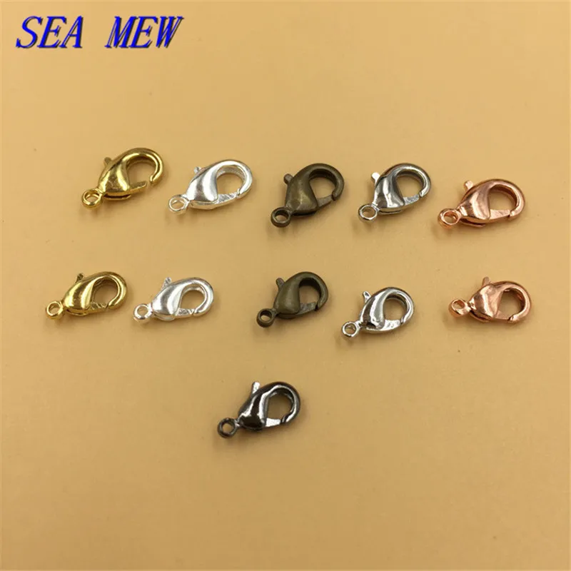 

100 PCS 10mm 12mm 6 Colors Plated Clasps & Hooks Metal Copper Lobster Clasp DIY Jewelry Findings