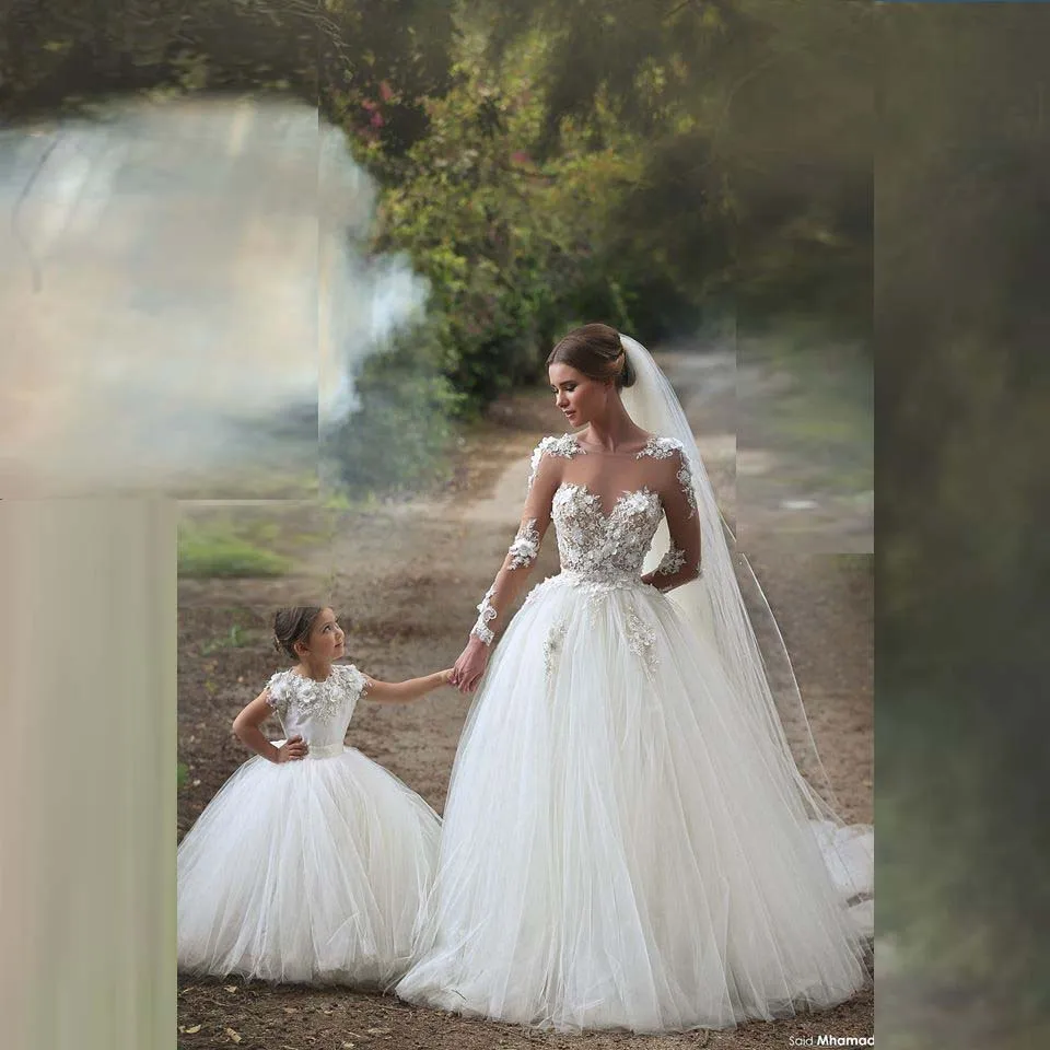 Mooie Trouwjurk Lange Mouwen Applique Kralen Floor Lengte Trouwjurken Baljurk Robe De Mariage Tulle Vestidos De Noiva