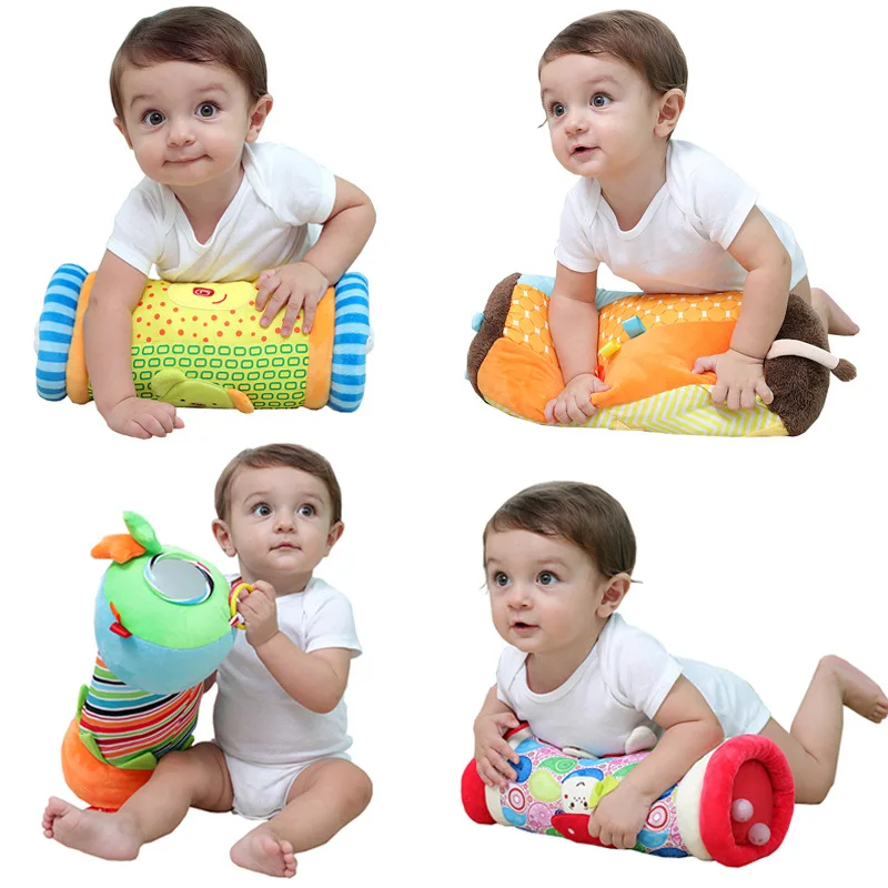 Baby Multifunction Crawling Roller Plush Toys Toddler Rattle Bell Cartoon Fitness Soft Pillow