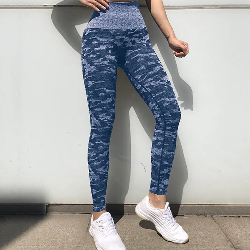 ZCK025 Blue Nessaj новые Фитнес женские брюки, леггинсы с камуфляжным принтом Для женщин тренировки Леггинсы Высокая Талия, пуш-ап, джеггинсы с эластичной резинкой Для женщин леггинсы - Цвет: ZCK025 Blue