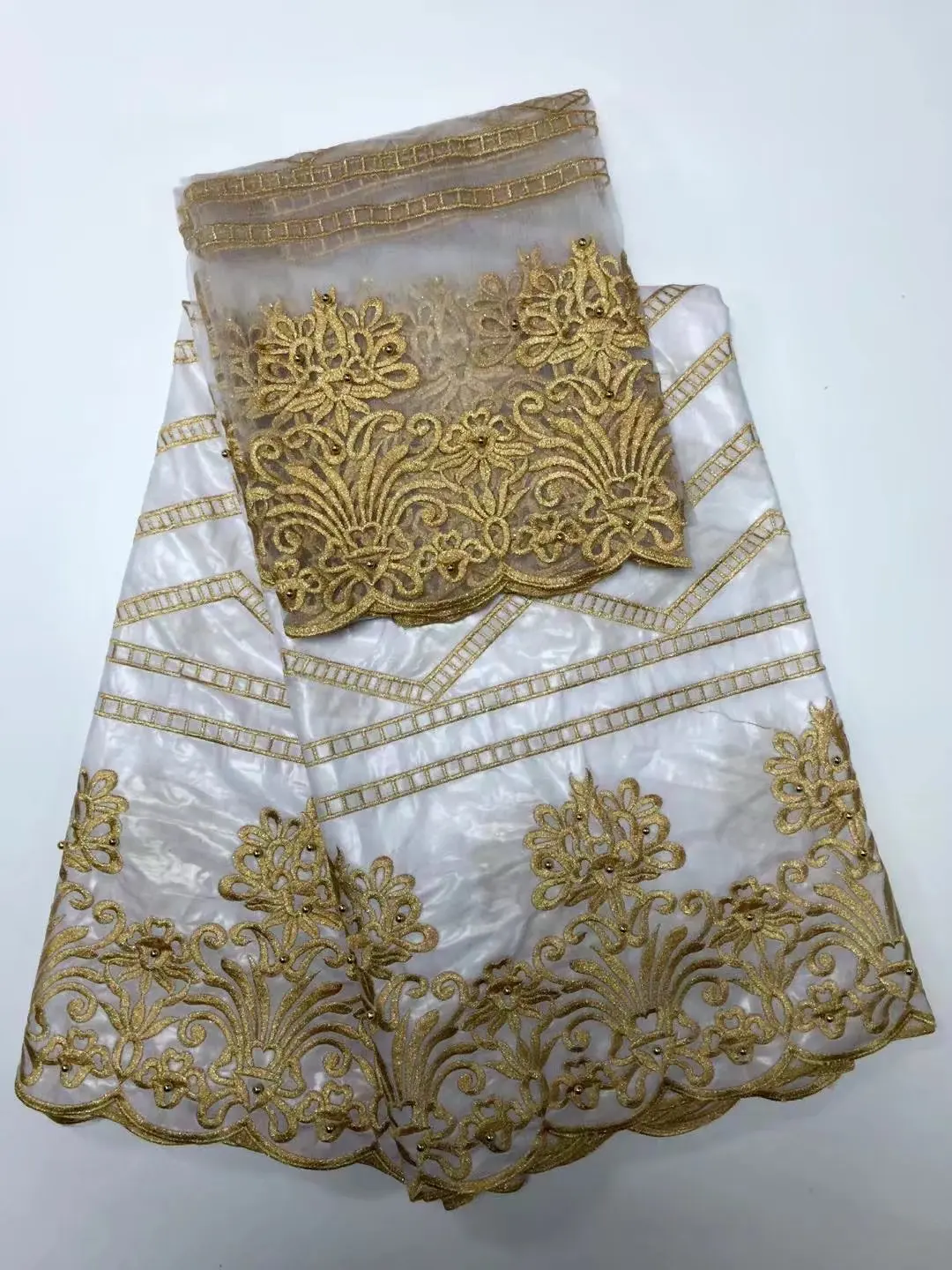 Белый Цвет Getzner 7 метров Австрия качество парча в Гвинейском стиле ткань хлопка африканская кружевная ткань - Цвет: as  picture