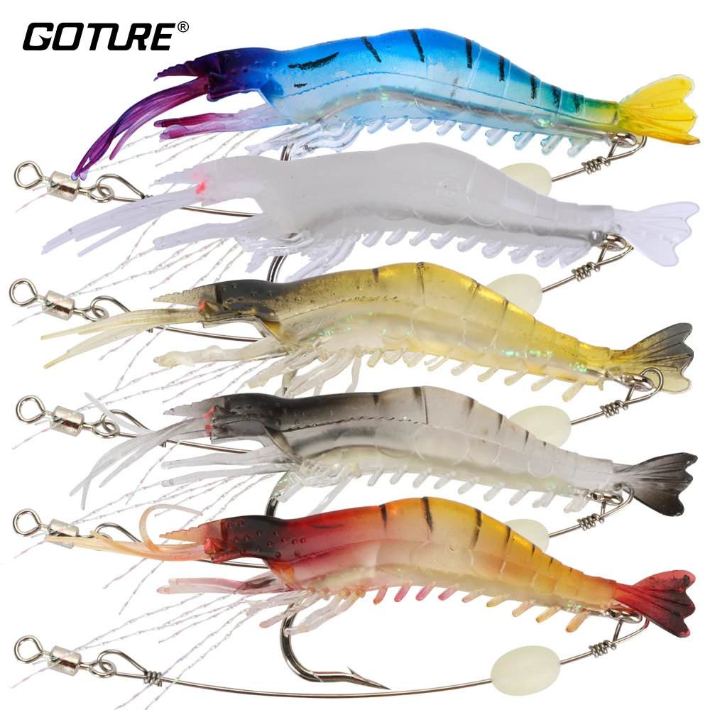 Goture 5 pcs/lot Luminous Artificial Shrimp Fishing Lure Soft Silicone