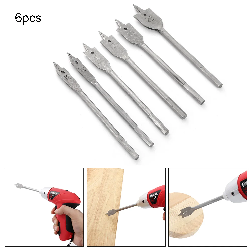 

6Pcs/Set 10mm-25mm Steel Wood Flat Drill Set Woodworking Flat Drill Bit Woodworking Spade Drill Bits Woodworking Tool