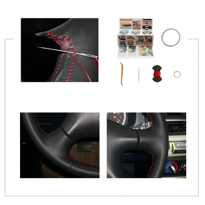 Черный чехол на руль из натуральной кожи для Nissan Almera (N16) Avenir Tino Terrano 2 Serena Pathfinder