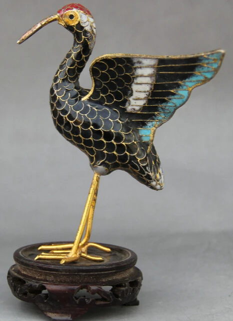 

Chinese Cloisonne Enamel Copper Fly red-crowned Crane Bird Animal Statue S0706