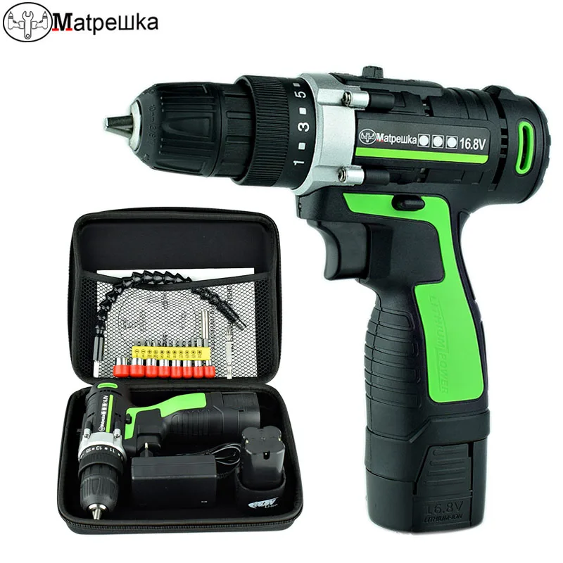 16 8V Electric Screwdriver Cordless Power Tool Hand Held Household Multi Function Charging Drill 2 Battery