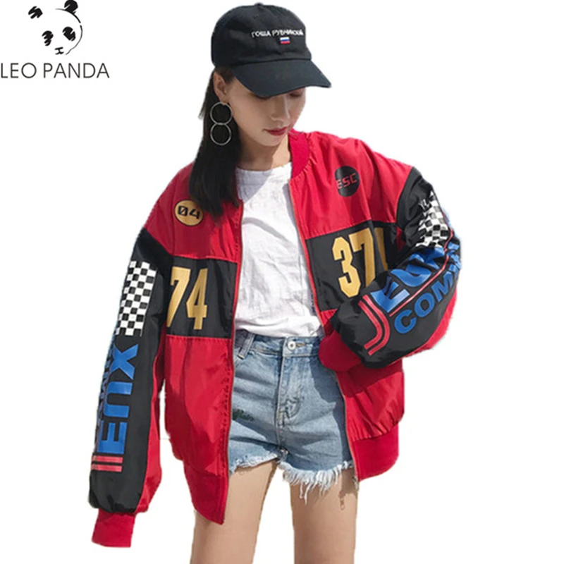 

New Fashion Spring Long sleeve Stand Cotton Jacket Woman Loose Outwear Jackets Plaid Print Letter Big Size Female Coats HF376