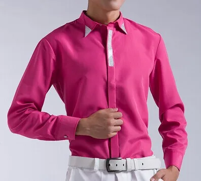 Светло-розовый/ярко-розовый цвет Мужская воротник со стразами и бисером смокинг рубашки партия/события рубашки - Цвет: hot pink