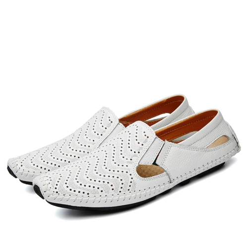 Мужские модные кожаные сандалии размера плюс 45, 46, 47, Повседневная летняя обувь без шнуровки, 5 цветов, размеры 38-47 - Цвет: White