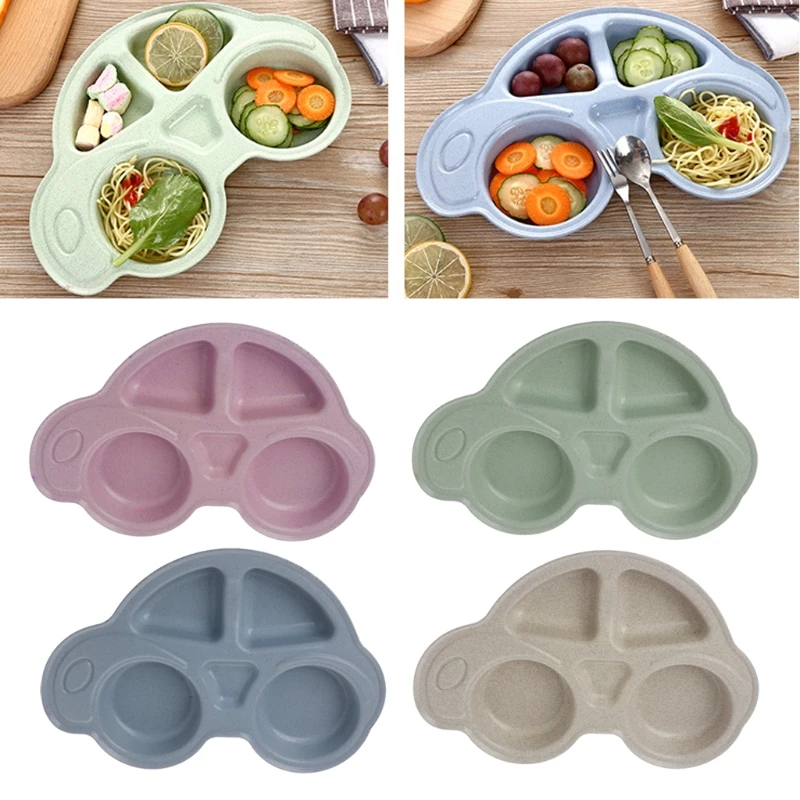 

New Fashion Style Cartoon Car Baby Feeding Dinnerware Wheat Straw Tableware for Baby Kids Dishes Baby Convenient