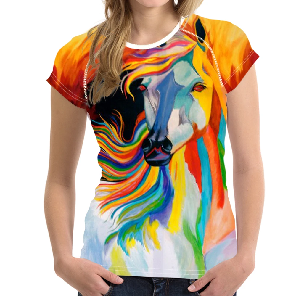 NoisyDesigns Для женщин футболка милые 3D Rainbow Unicorn принтом женская одежда GirlsBrand летние