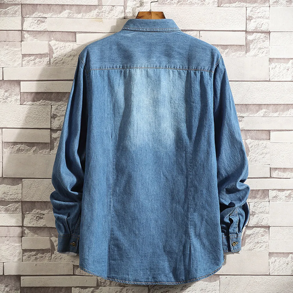 Feitong джинсовая рубашка мужская новая стильная модная мягкая рубашка с длинными рукавами и отложным воротником Повседневная синяя рубашка