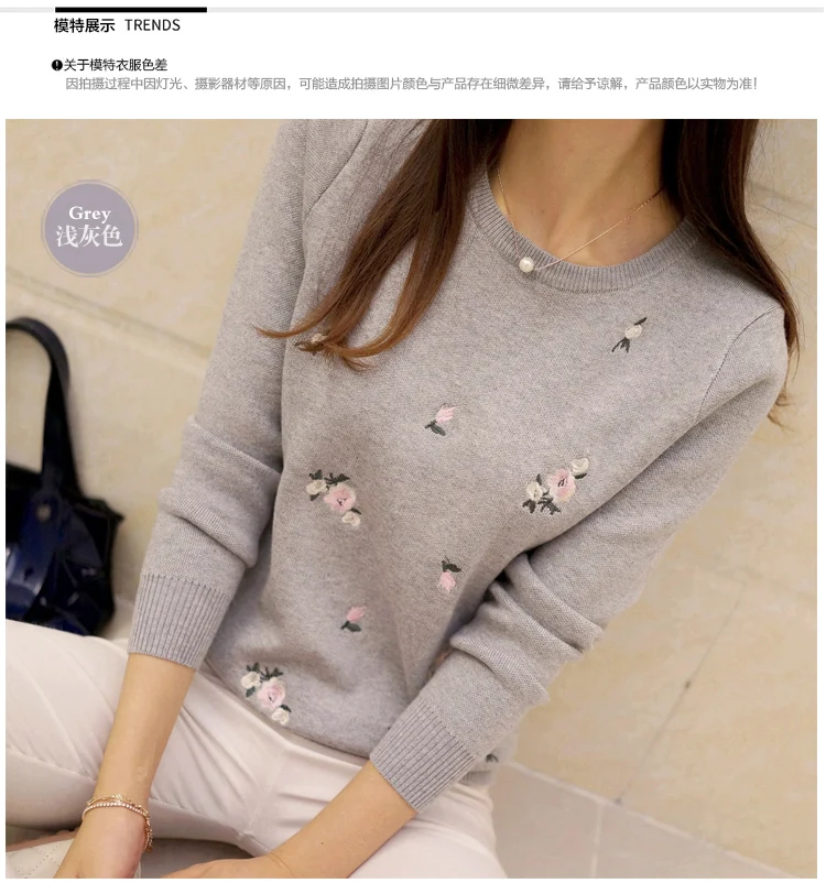 Lcybhe 2019 outono camisola feminina bordado de