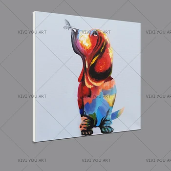 

100% Handmade Modern Wall Art Picture Living Room Home Decor Abstract Colorful Dog Cartoon Animal Oil Painting On Canvas
