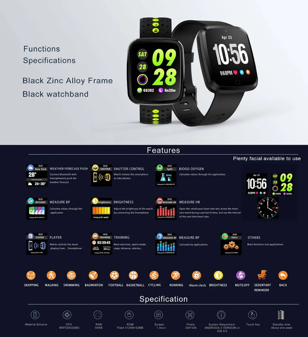 SunKinFon Smart Wristband U8 Heart Rate Blood Pressure Monitor Fitness Tracker Color Screen Bracelet Smart Band for iPhone X 8
