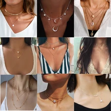Moda da Cor do Ouro Multilayer Borlas Moeda Bar Shell Lua Colares de Contas Gargantilha Pingentes Colares Para Mulheres Bijoux Melhores Presentes(China)