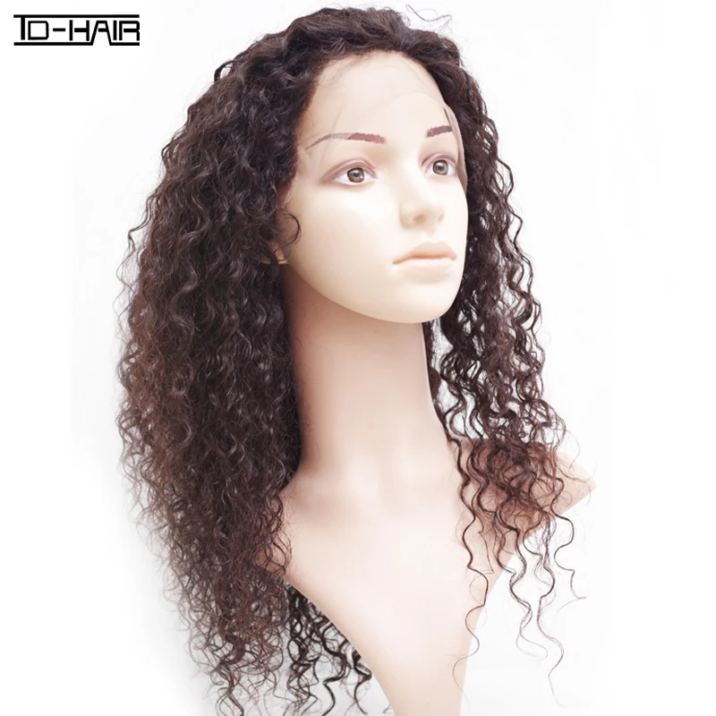 

8A unprocessed Brazilian virgin hair deep wave natural wig brazilian virgin hair lace front wigs color 1b# TD HAIR with frontal