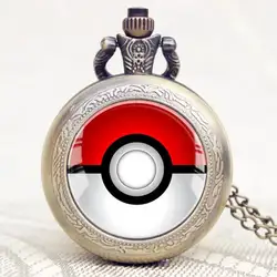 Cool КВАРЦ карманные часы Poke Ball Покемон Go игры тема с бронза Цепочки и ожерелья Цепь для мальчиков модные Relogio де Bolso