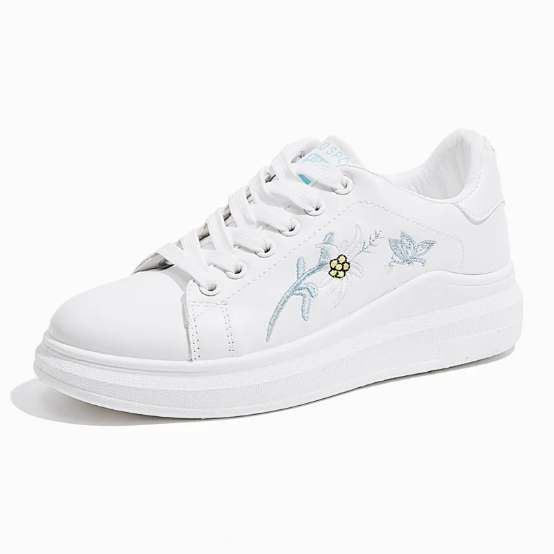 

Women Casual Shoes 2019 New Women Sneakers Fashion Breathable PU Leather Platform White Women Shoes Soft Footwears Embroidery