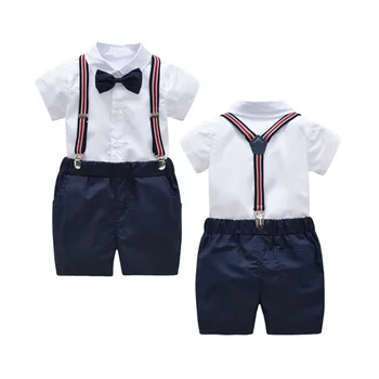 

Baby Clothes Summer Boys Trend Set Short Sleeve Bow Tie Decoration Shirt Top Bib Pants Gentleman Set